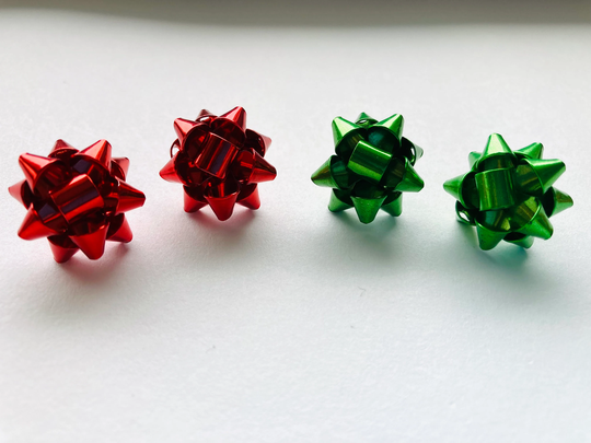 Christmas Bow Earrings, Metal Red Green Holiday Cute Earrings