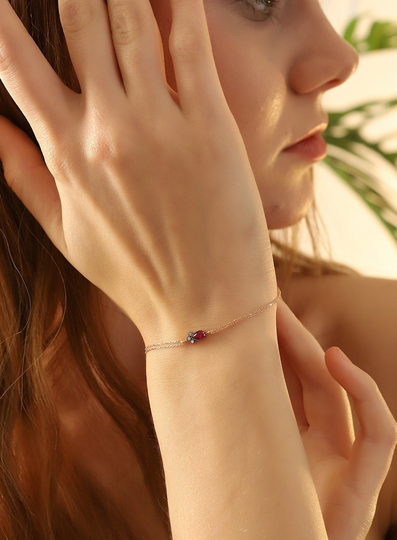 Minimalist Ruby Bracelet, Dainty Initial Birthday Gift, Great Gift For Her, Brilliant Bracelet, 14K Solid Gold Bracelet