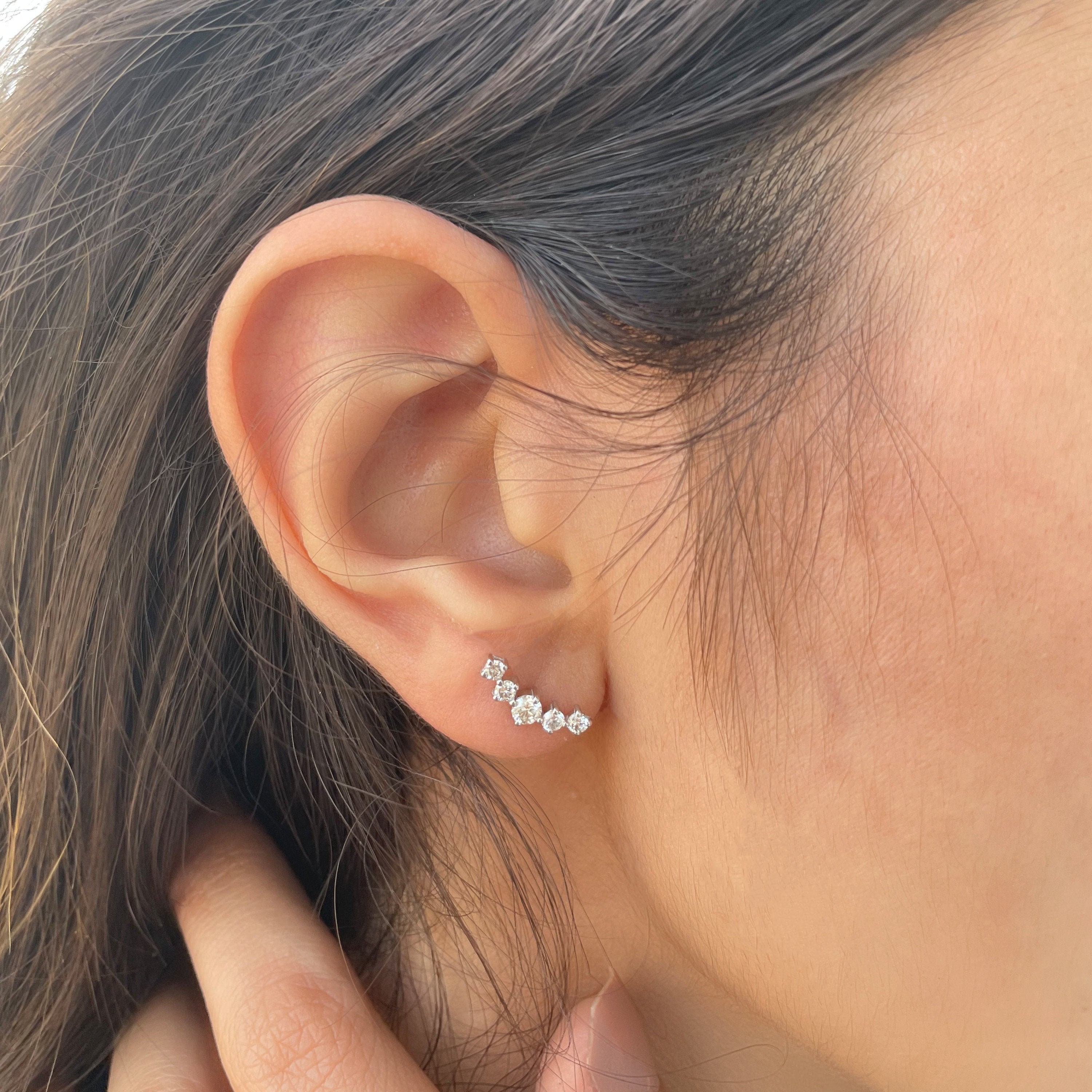 Diamond Ear Climber Earrings, Crawler Minimalist Earrings