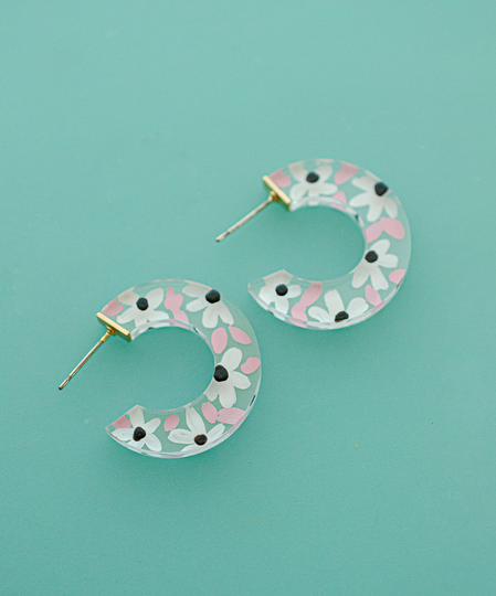 Pink Flower Hoops, Hand Painted Colorful Hoop Earrings Statement Earrings, Gifts For Her, Spring Daisy