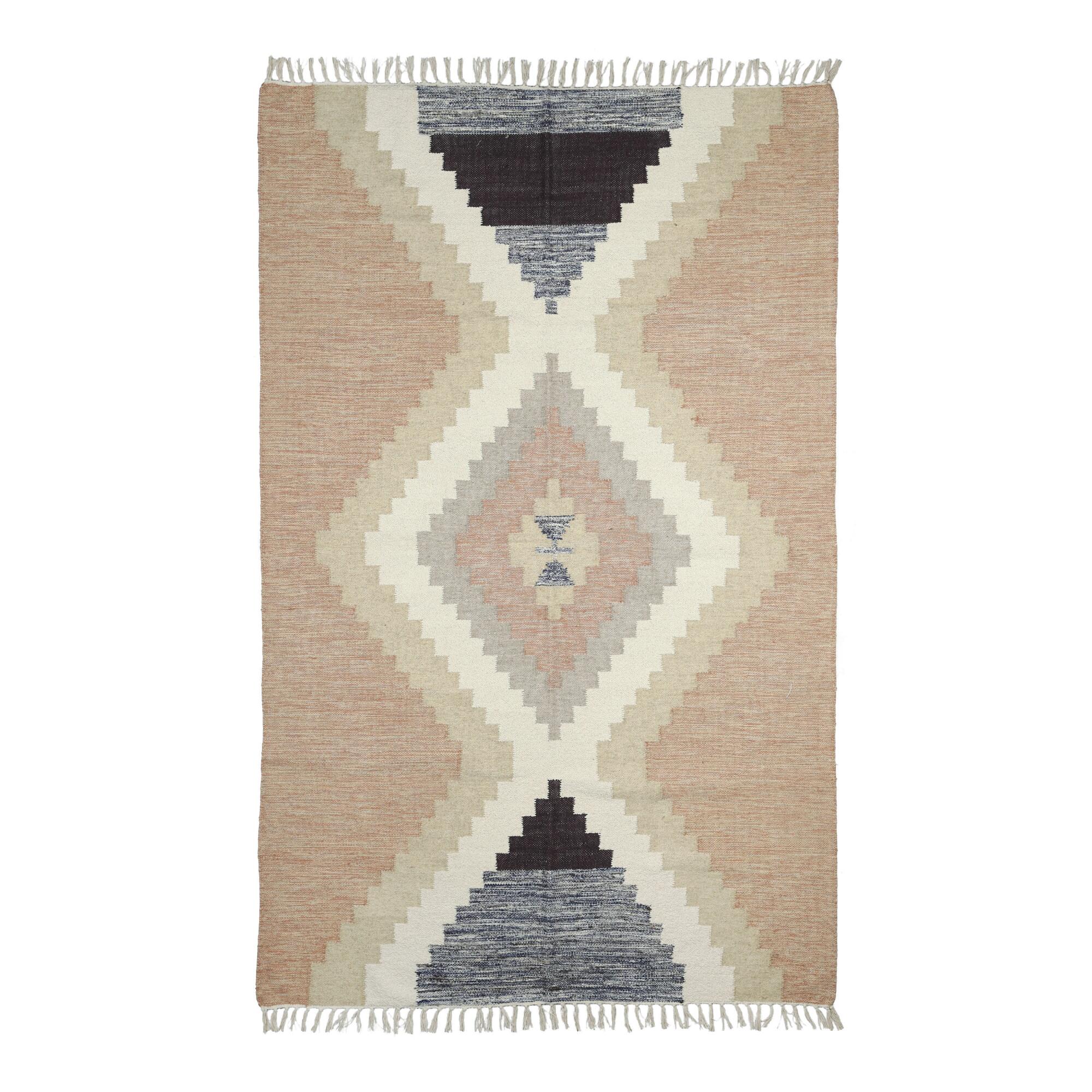 Blush Diamond Cotton and Wool Kilim Aja Area Rug: Multi by World Market