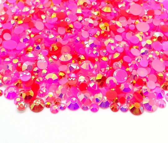 Scarlet Rose Blend Rhinestone Mix 3/4/5/6mm Flatback Jelly Resin Rhinestones Mixed Sizes, | Pinks Red