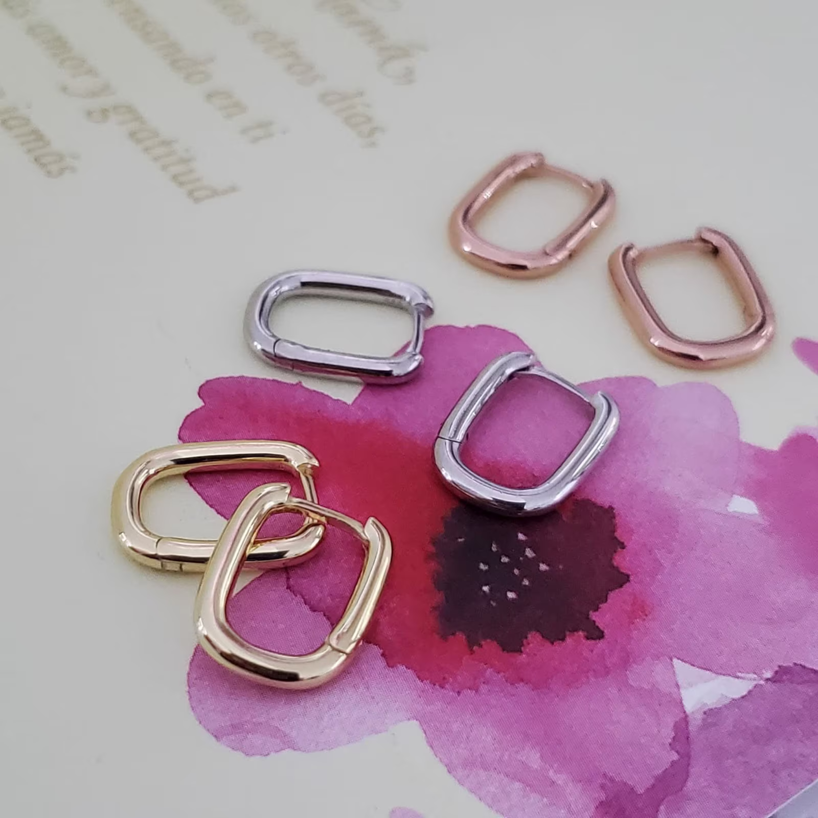 Rectangle Hoops. Sterling Silver .925. Size 13mm