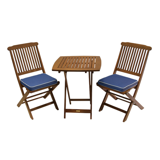 Cavallo 3 Piece Outdoor Patio Bistro Set With Blue Cushions - Wood by World Market