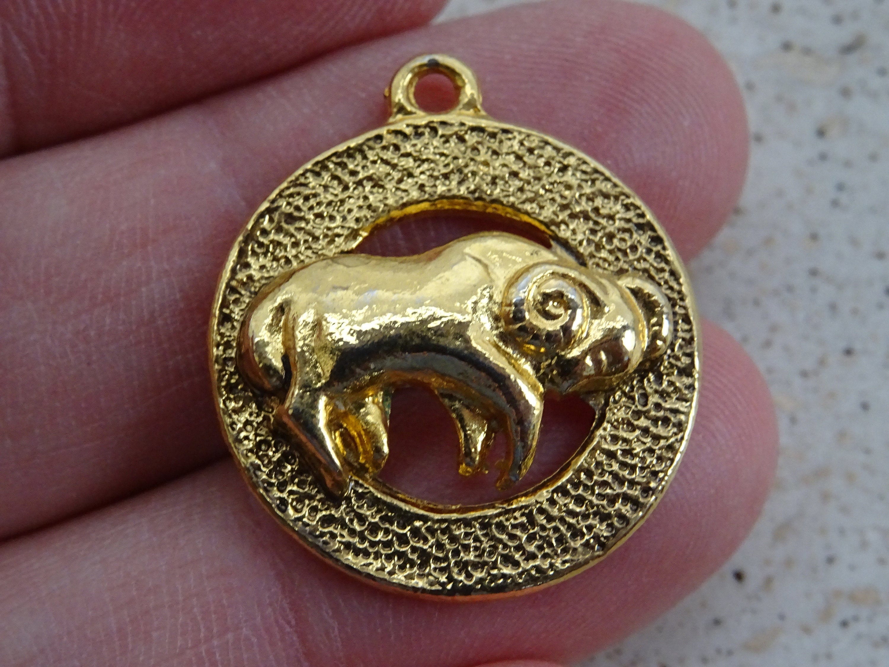 Vintage Vermeil Gold Plated Silvered Zodiac Constellation Medal Pendant Medaillon Charm Medallion Sign Of Aries. | Ram A 8