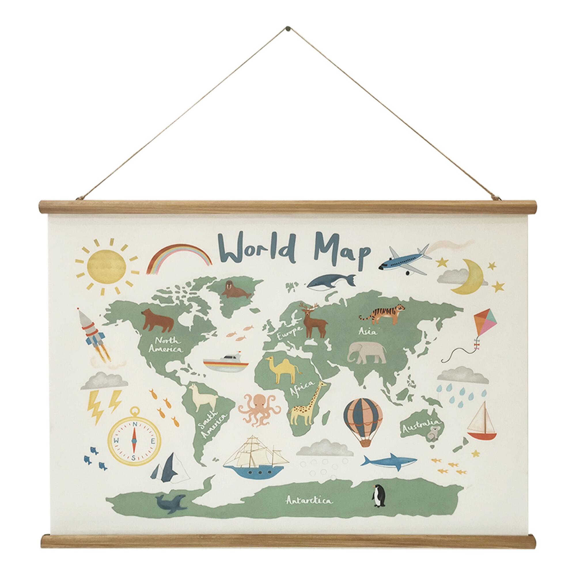 Kids World Map By Hayley Cunningham Scroll Wall Hanging: Multi - Linen by World Market
