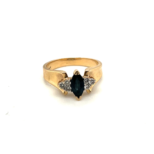 14K Yellow Gold Diamond & Sapphire Ring
