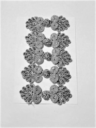 Five Pairs Of Bead Chinese Frogs Fasteners Closure Buttons in Metallic Silver, Available 15 Colors