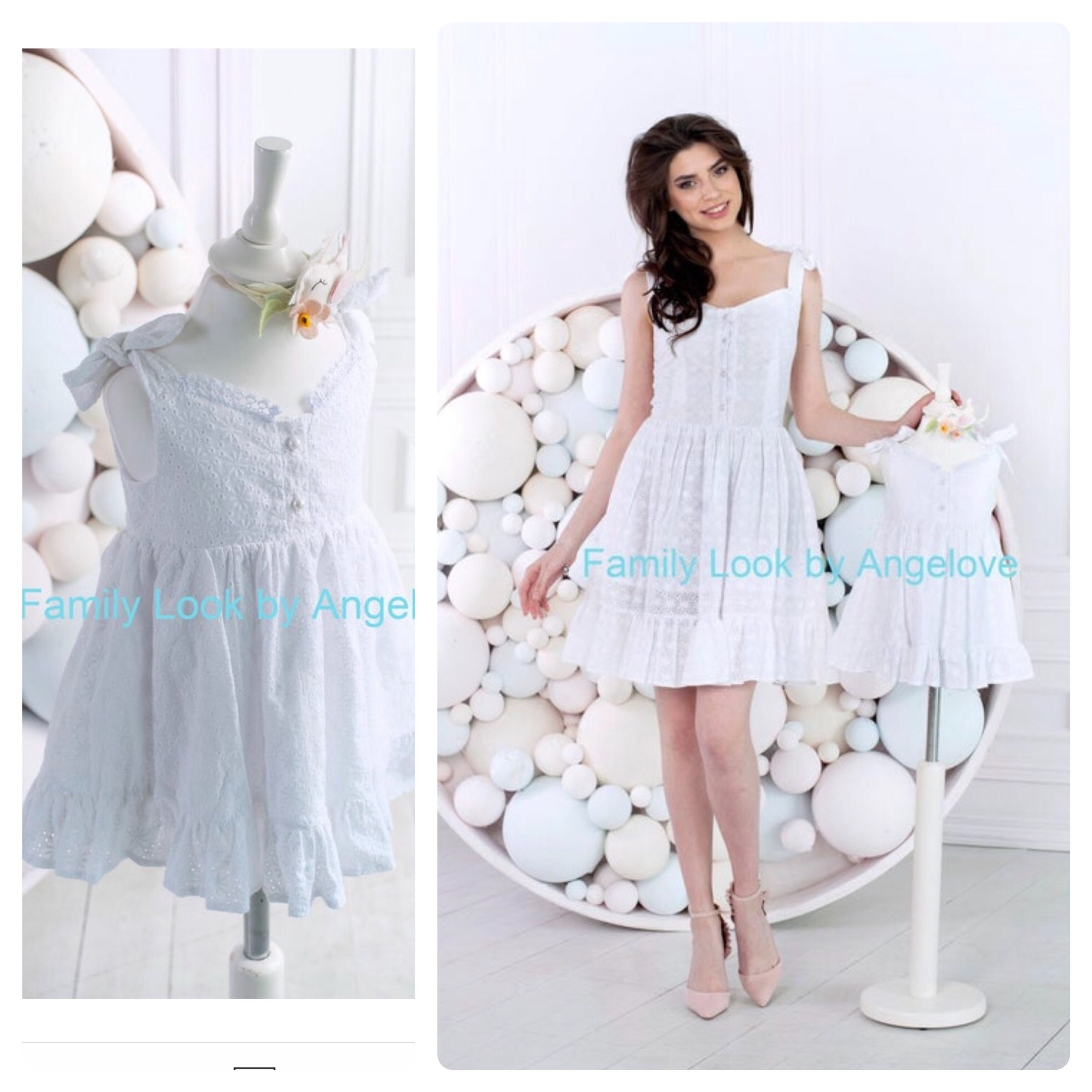 Mommy & Me Matching Sundress - Lace Flowers Cotton Mother Daughter Dress Open Back Outfits
