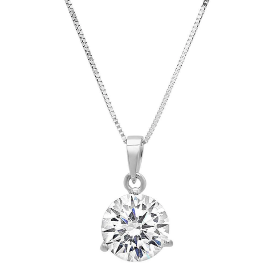 2 Ct Brilliant Round Cut Solitaire Genuine Conflict Free Cultured Diamond Vs1-2 I-J White Solid 14K Or 18K Gold Pendant With 16" Chain