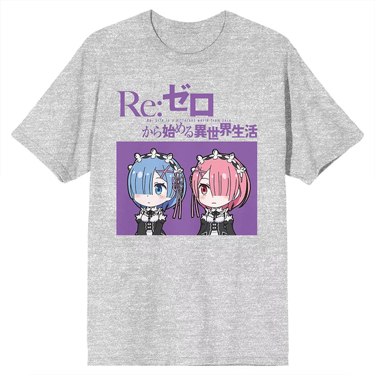 Men's ReZero Chibi Rem & Ram Tee, Size: XL, Grey