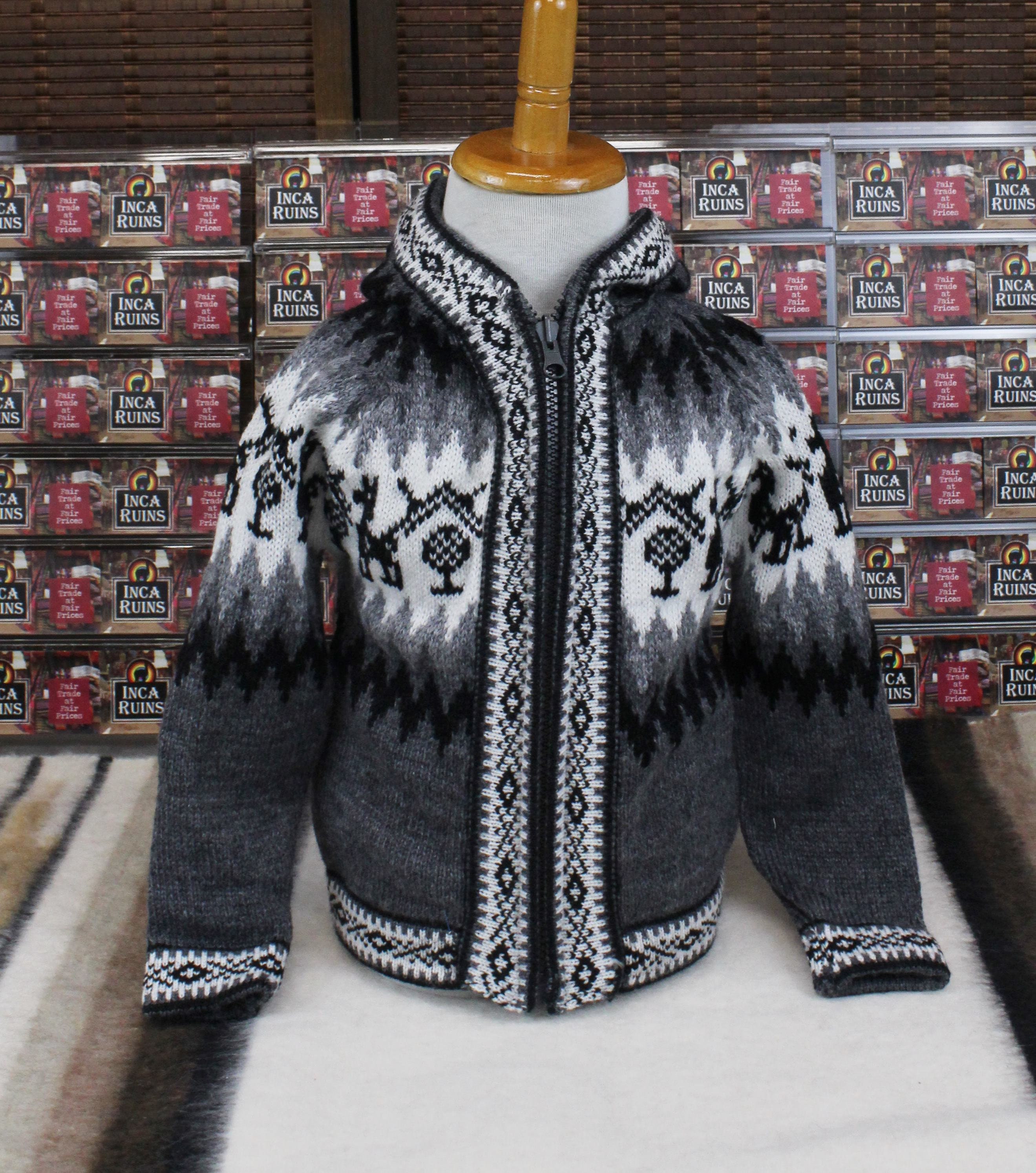 Clearance Peru Alpaca Blend Kids Size 4T Llama Design Zippered Hooded Sweater Girls Boys Birthday, Easter Gift Idea Last Item