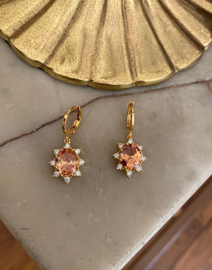 Peach & Crystal Jewel Huggie Hoop Earrings
