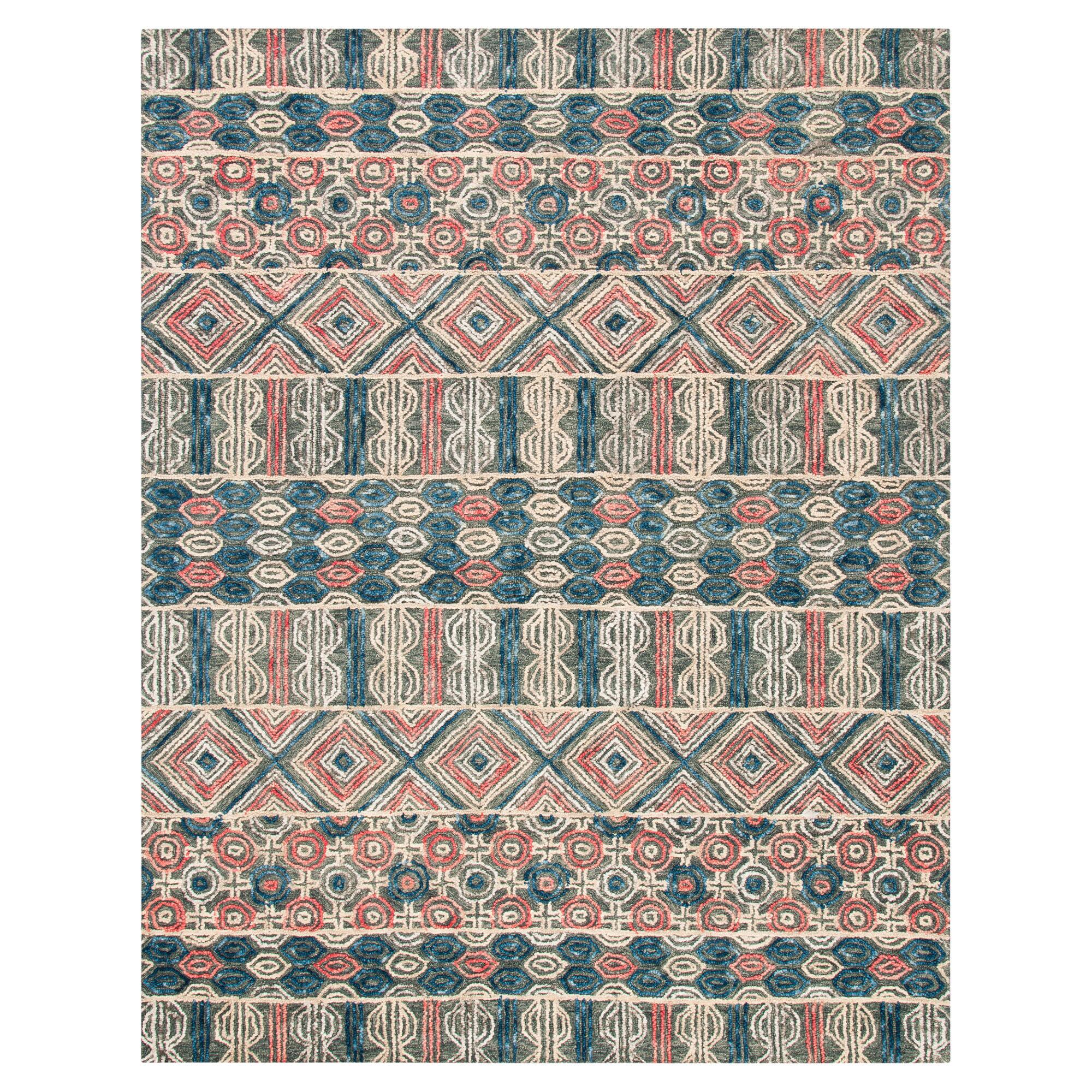Gray and Navy Geometric Tufted Wool Harper Area Rug: Blue/Gray/Multi - 8' x 10' by World Market