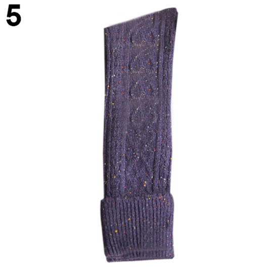 Women Fashion Turn Up Dots Wool Blend Long Knee High Stockings Winter Warm Socks - blue
