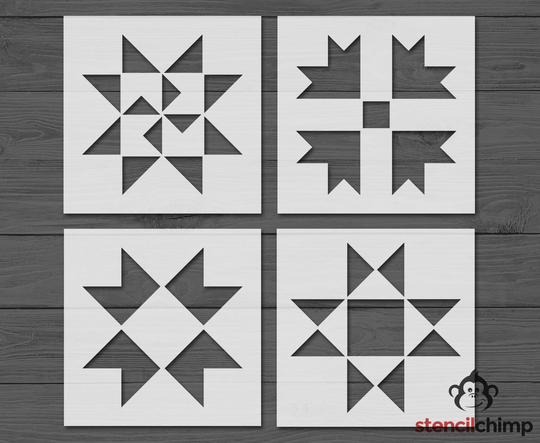 Barn Quilt Stencil Bundle | Block Set Reusable For Wall Art 4 in One Martha Washington, Ohio Star & More