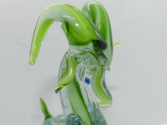 Vintage Swirl Green & White Murano Venetian Art Glass Ram Figurine - Italy Zodiac Aries Celestial Blue Eyed