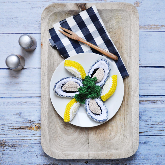 Crochet Oyster, Seafood, Shell, Crochet Dinner, Pretend Play Food, Montessori, Soft Toy, Waldorf, Amigurumi Toys, Kitchen For Kids
