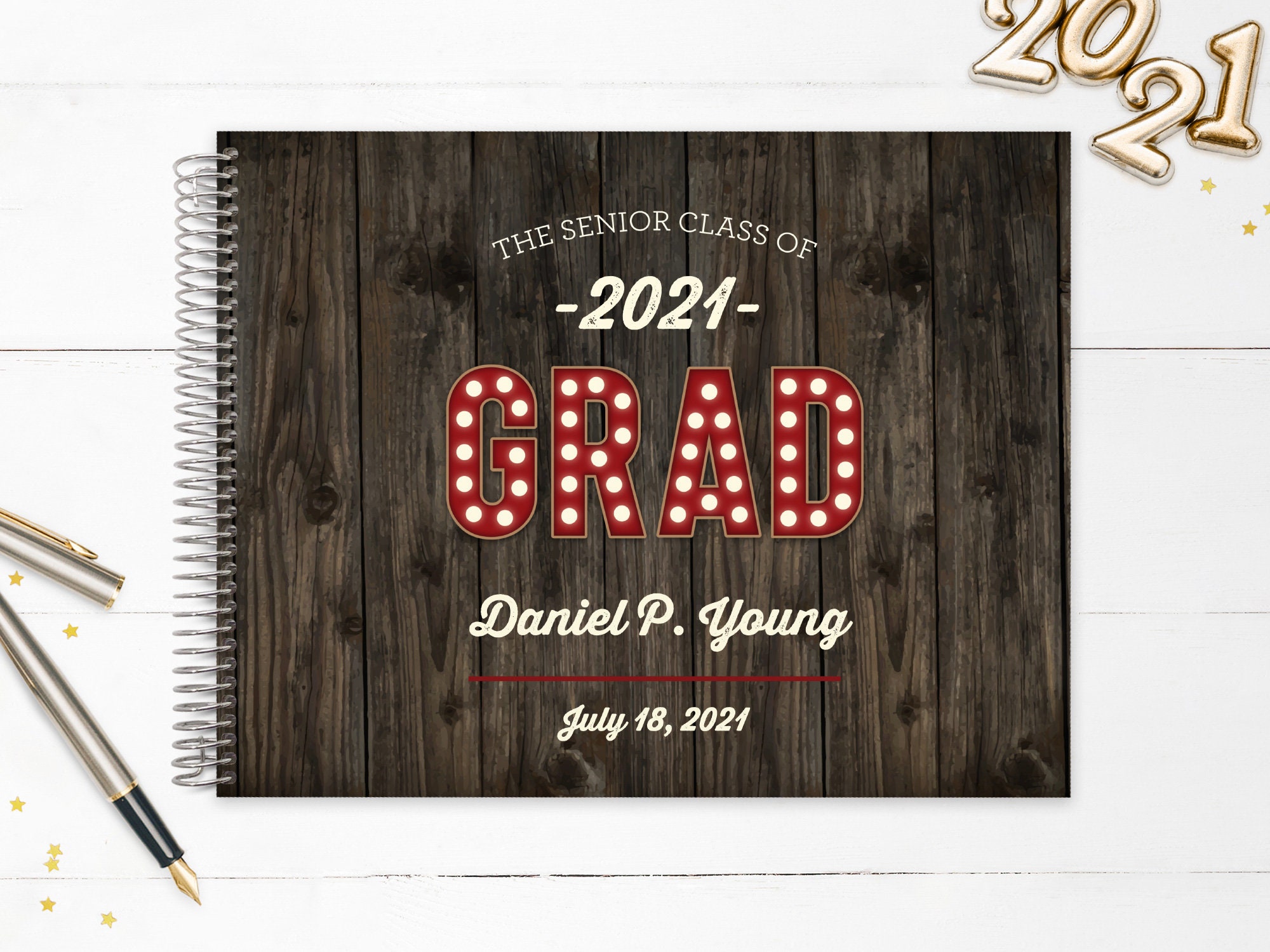 Graduation Guest Book | Grad Guestbook Custom Personalized Registry Rustic