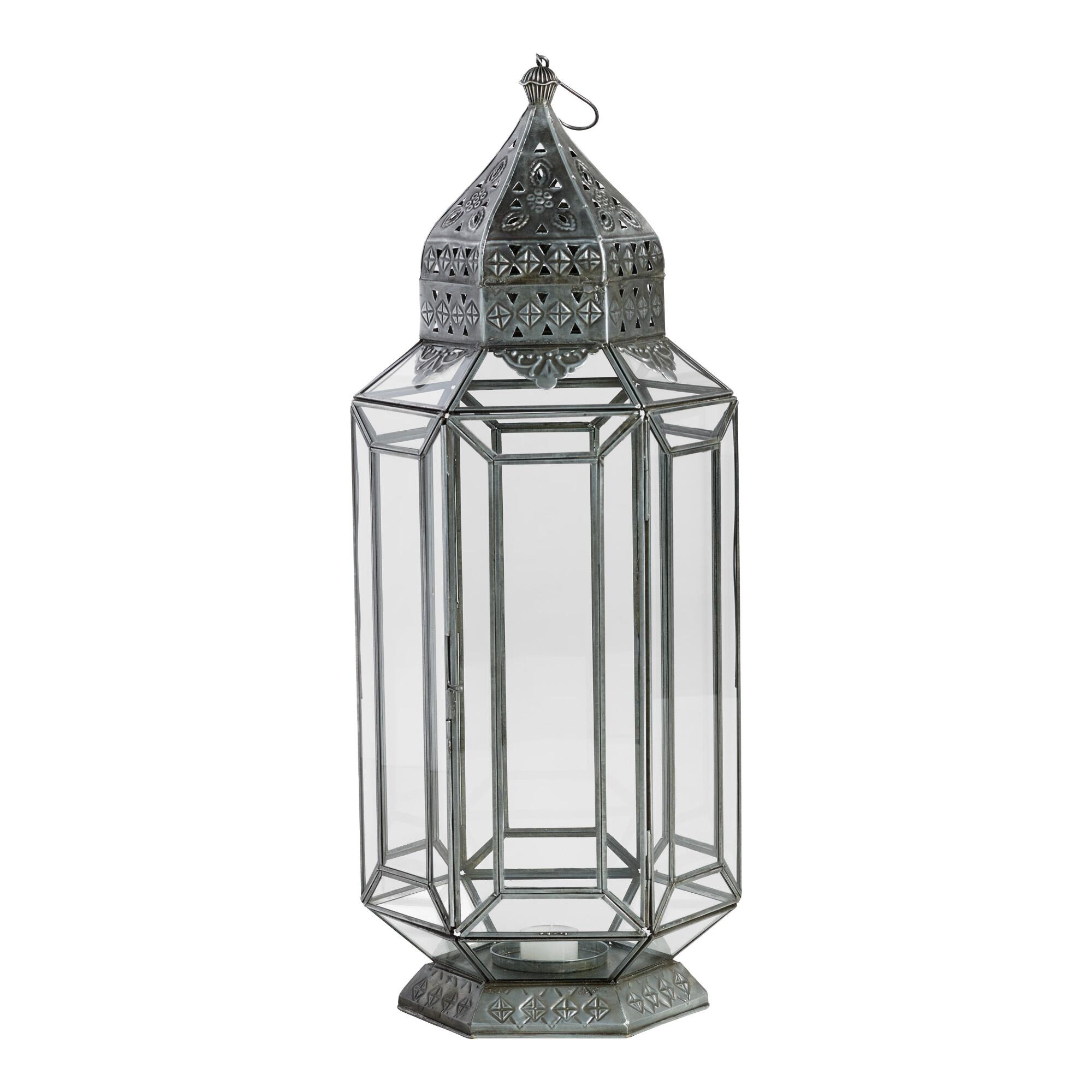 Antiqued Brass and Faceted Glass Lantern by World Market