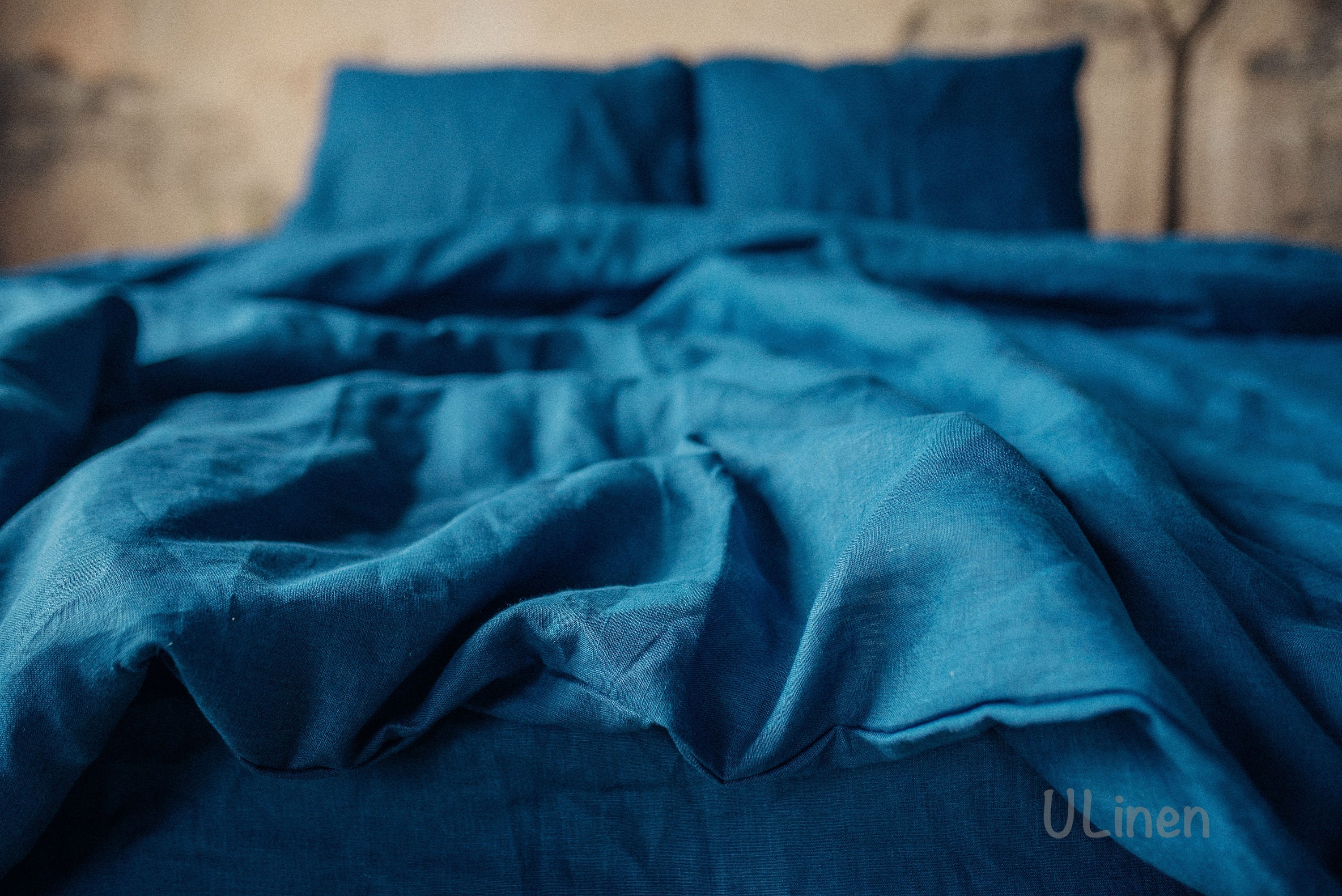 Linen Duvet Cover | Azure Blue Color Twin, Queen, King