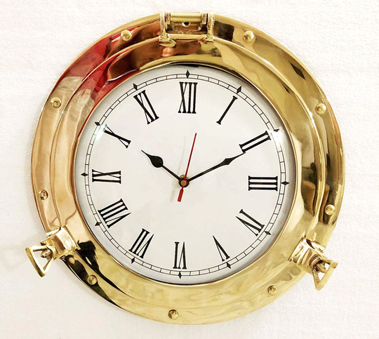 20" Antique Marine Solid Brass Ship Porthole Analog Clock Nautical Wall Hanging Home Decor