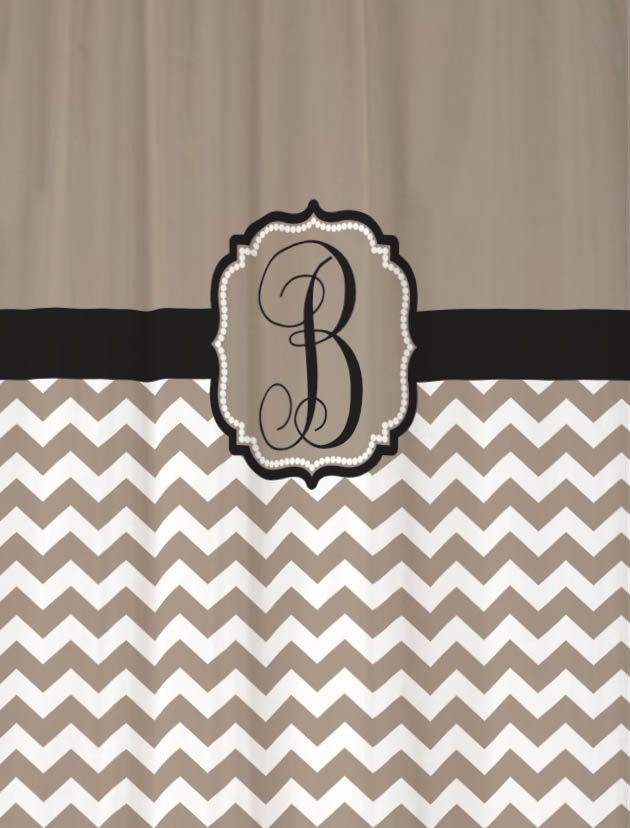 Shower Curtain Chevron Fabric You Choose Colors 70, 74, 78, 84, Or 96 Inch Extra Long Custom Monogram Personalized Shown Taupe & Black