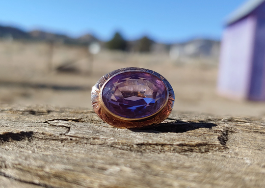 Antique Amethyst Engagement Ring Victorian Art Deco 10K Yellow Rose Gold Vintage Conversion