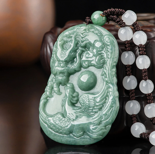 Natural Myanmar Jade Phoenix & Dragon Medal Pendant Necklace, Gift For Women Men, Birthday Gift, Genuine Burma Jadeite