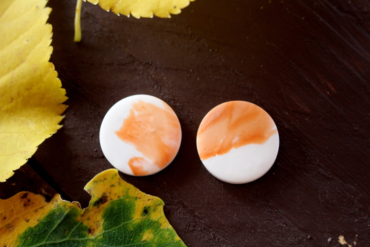 Orange & White Polymer Clay Stud Earrings Gift For Her Him Autumn Fall Jewelry Jewellery