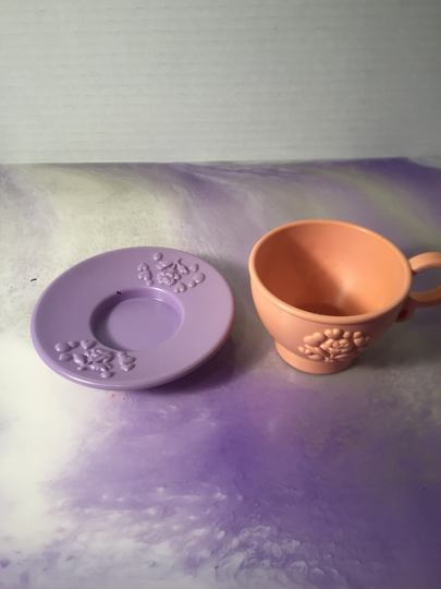 Vintage Pressman Toys 1990's Fun With Food Styled Pink Flowered Tea Cup & Saucer Rare Nostalgia