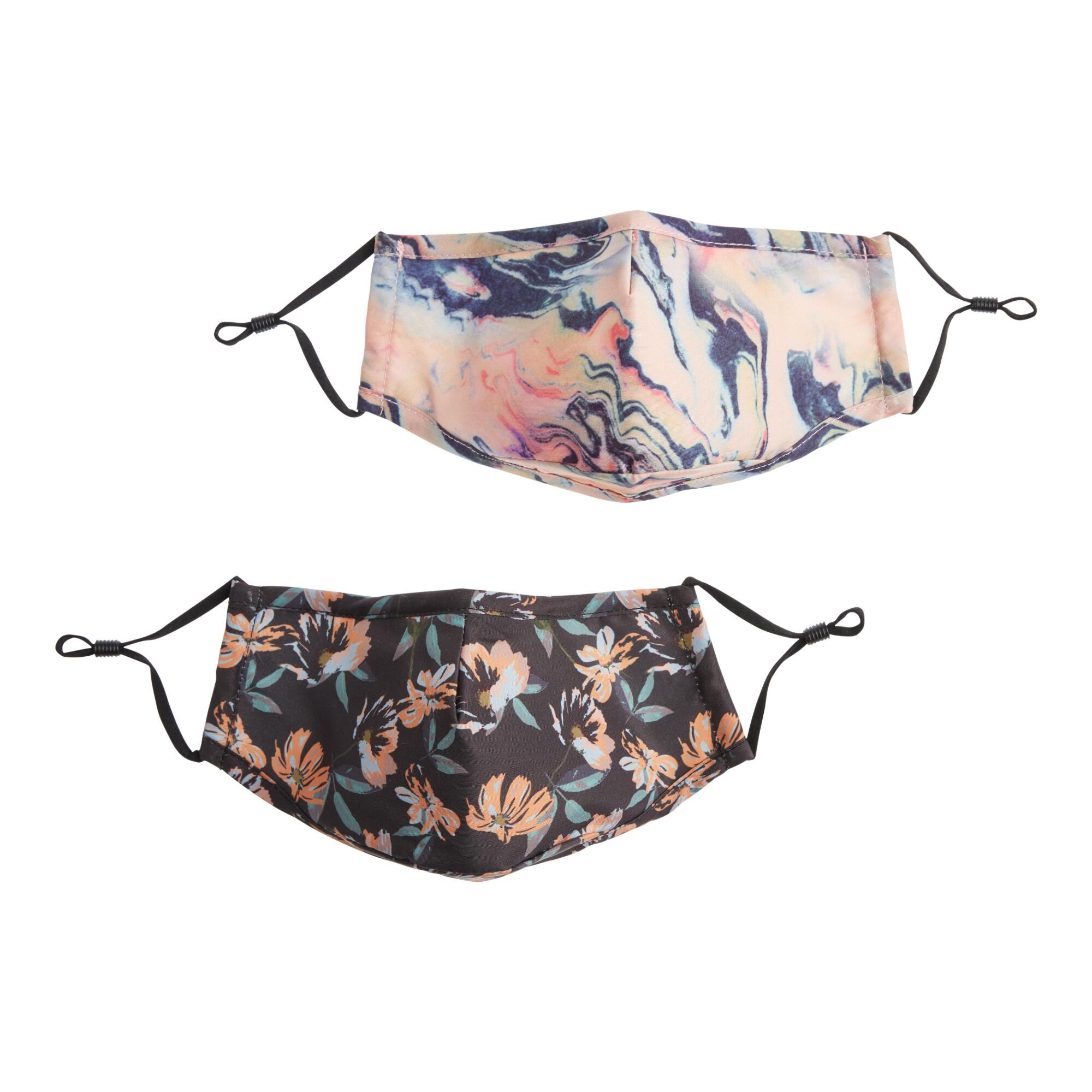 Black Floral and Swirl Triple Layer Face Masks 2 Pack: Multi by World Market