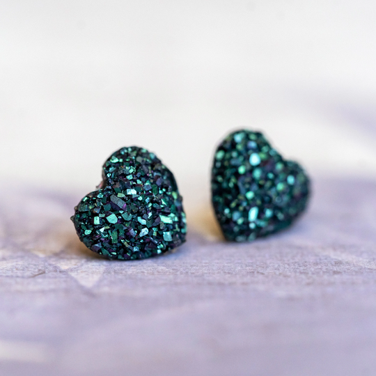 Sparkly Druzy Heart Earrings, Valentine Gift, Studs, Earrings