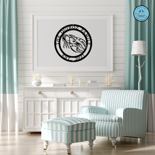 Crawfish Seafood Sign | Coastal Decor Nautical Wall Art Restaurant Custom Metal