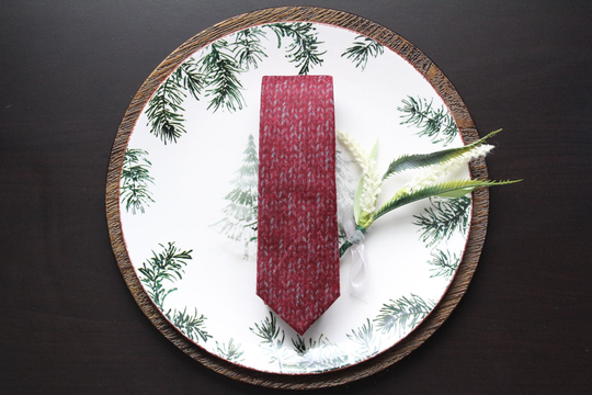 Red Soft Thin Wool & Cotton Blend Skinny Tie | Men's Necktie Groom Groomsman Wedding Ties