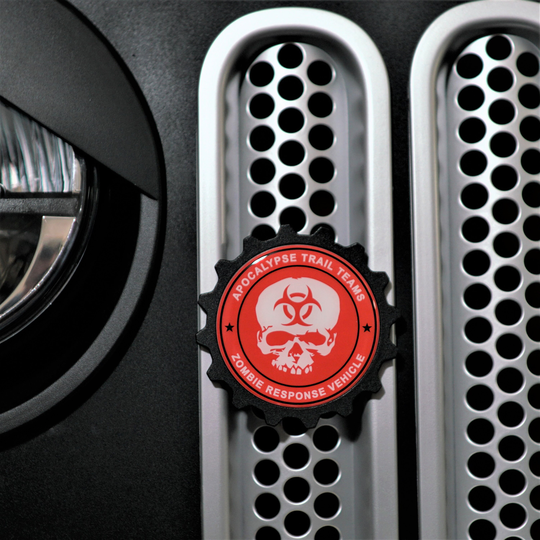 Aluminum Grille Trail Badge Fits Select Jeep Gladiator & 2007+ Wrangler With Inserts Size 3.75" Original Zombie Apocalypse