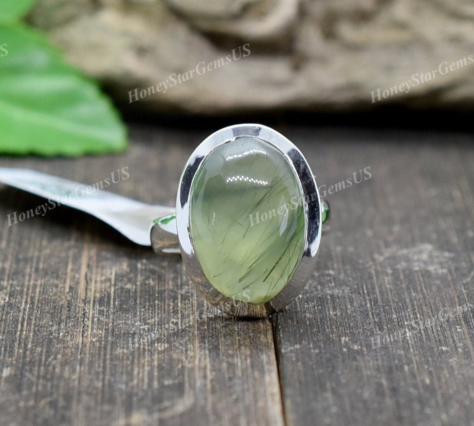 Prehnite Ring 8 Us Silver Ring, Handmade Statement Ring, Mothers Day, Gift For Mom Rings For Women, #ma40 Cabochon