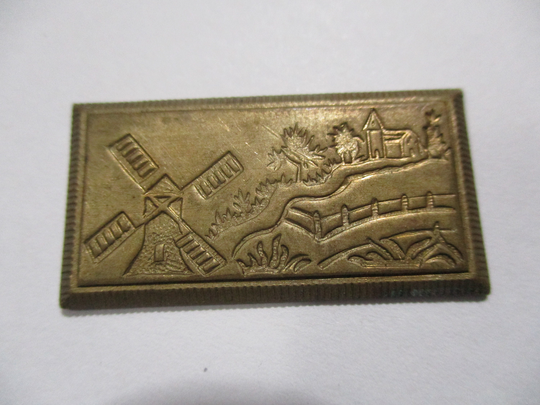 Vintage Dutch Windmill Patina Brass Stamping, Jewelry Component/Stamping/Embellishment, 32mm By 17mm, 1 Piece