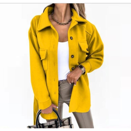 Turn Down Shawl Collar Wool Blend Coat - Yellow, M