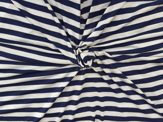 Linen Blend Jersey Fabric 1/2" Navy Natural Stripe Knit By Yard 10/16