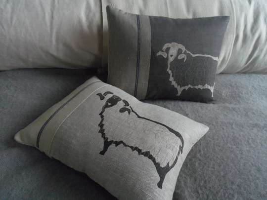 Handprinted Sheep Pair Cushion Covers