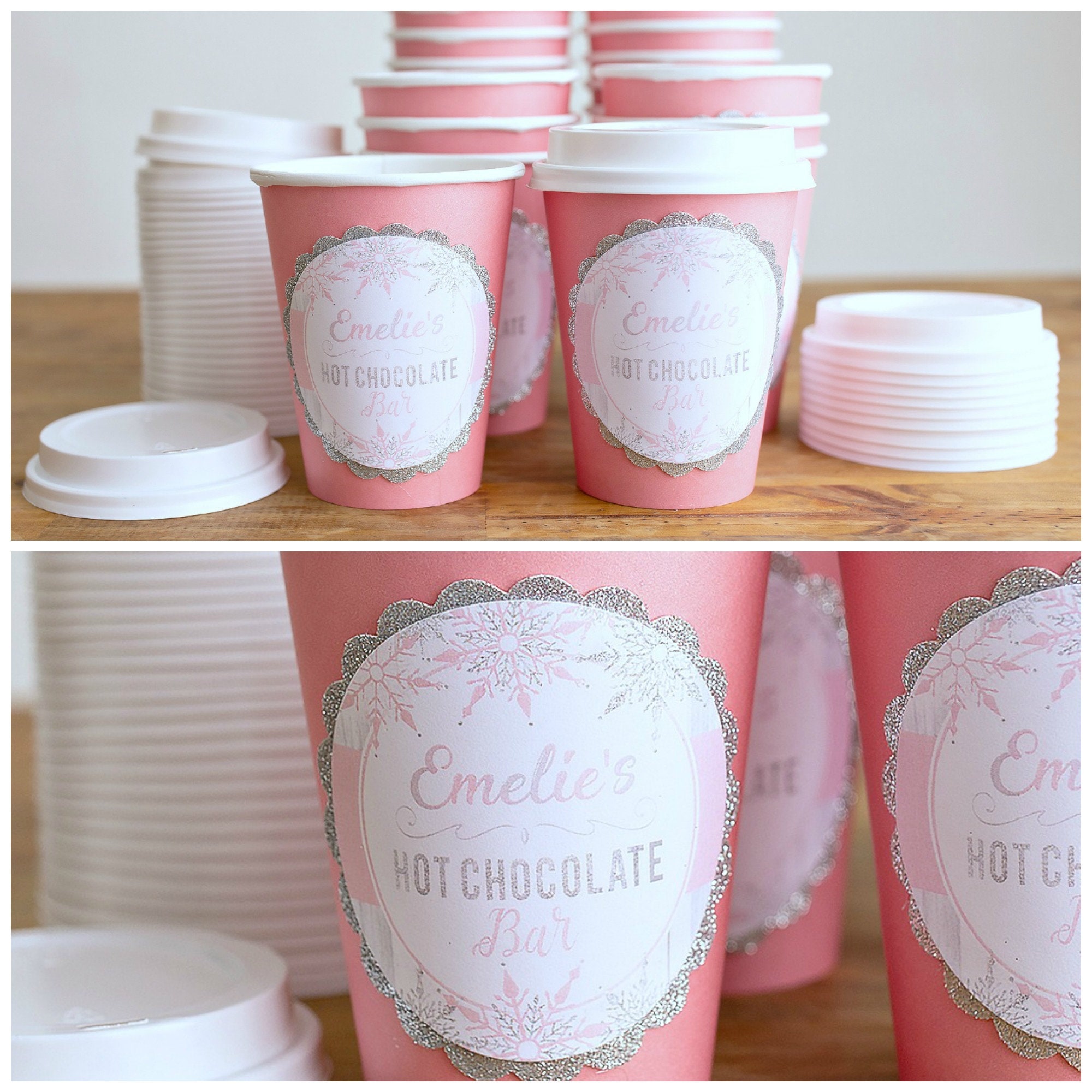 Hot Chocolate Bar, Cocoa Cups, Winter Baby Shower, Onederland Girl Party Insulated Cups Coffee Wonderland Shower