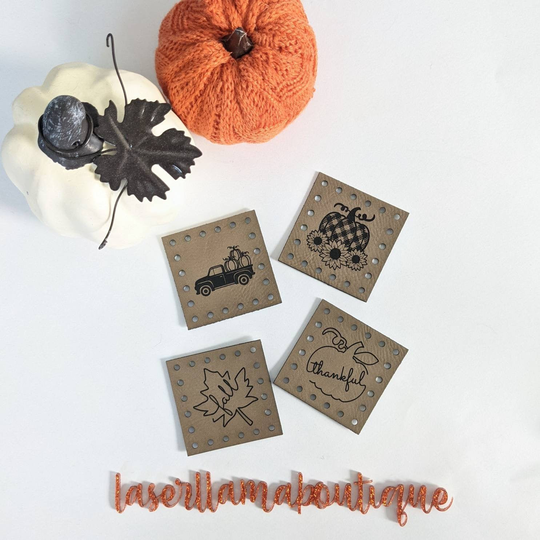 Fall Autumn Patches For Handmade Items/4Pk-2" Or 1.5" Labels/Tags Crochet Knit Sew/Tags Beanies, Cozies, Blankets, Baskets-Pack 1
