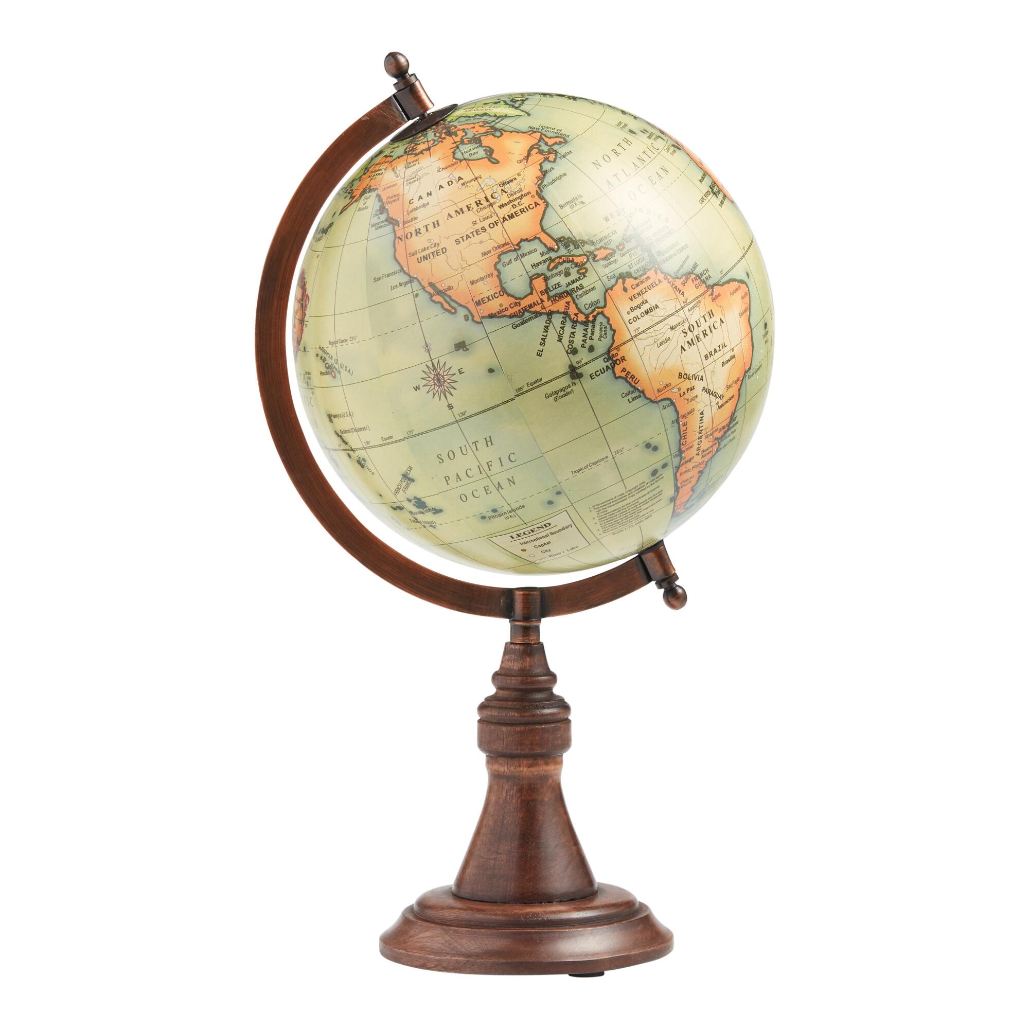 Antique Green Globe With Wood Stand - Brass by World Market