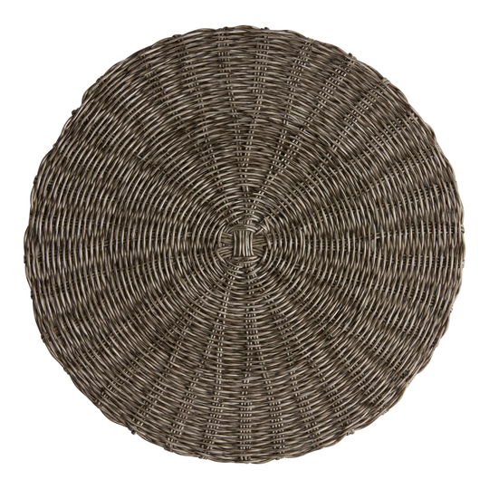 Round Gray Faux Rattan Wipe Off Placemat - Polypropylene - Small by World Market