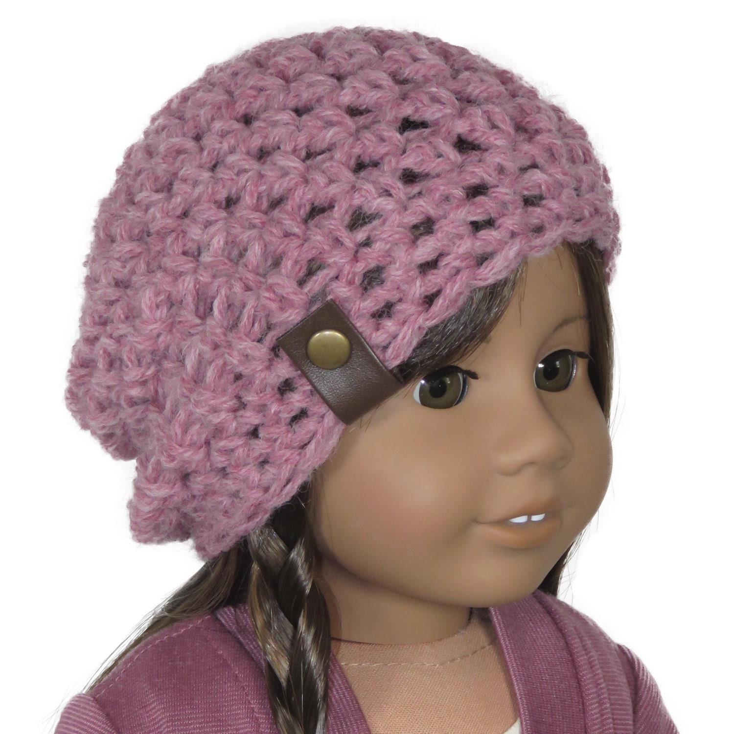 Rose Pink Heather Wool-Blend Slouchie Beanie. 18 Inch American Made Girl Doll Hat