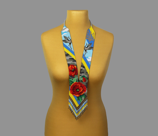 Ukraine Beaded Necklace For Woman, Long Original Gift Gerdan Traditional Ukrainian