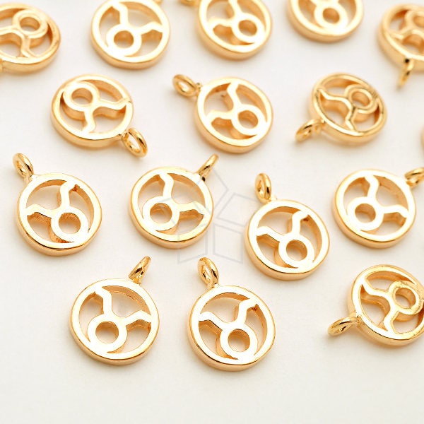 Pd-2231-Rg/4 Pcs - Zodiac Sign Symbol Charms, Constellation, Taurus, The Bull, April, May Birthday, Rose Gold Plated Over Brass 7.4mm