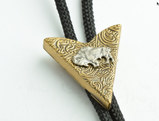 Silver Buffalo Tie On Antique Gold, 36" Cord in Black, Turquoise, Red Or Olive Green, Made Usa, Each