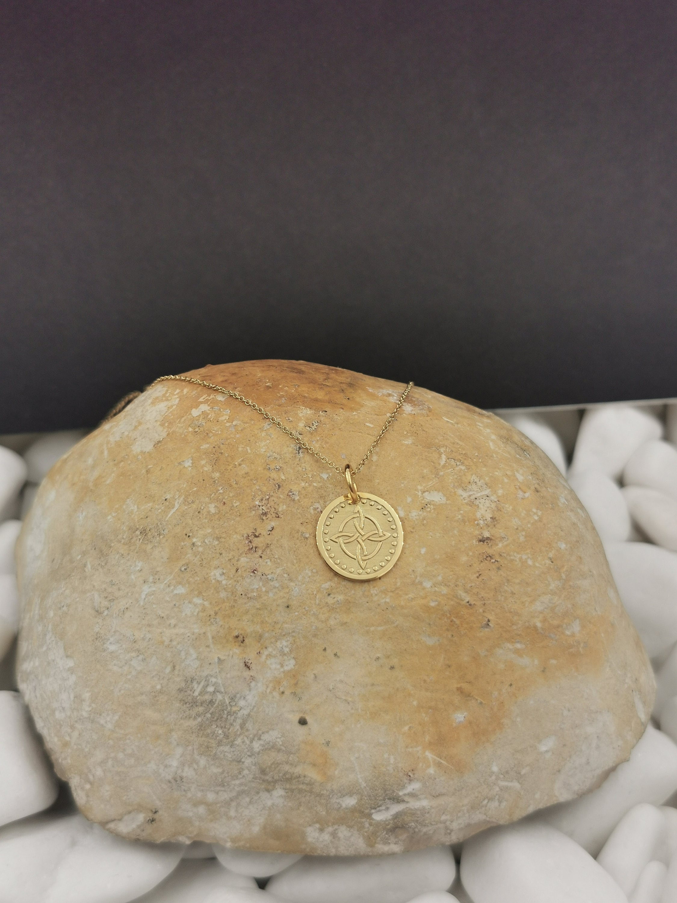 Dainty 14K Solid Gold Quaternary Celtic Knot Necklace, Personalized Witch Custom Four Cornered Pendant